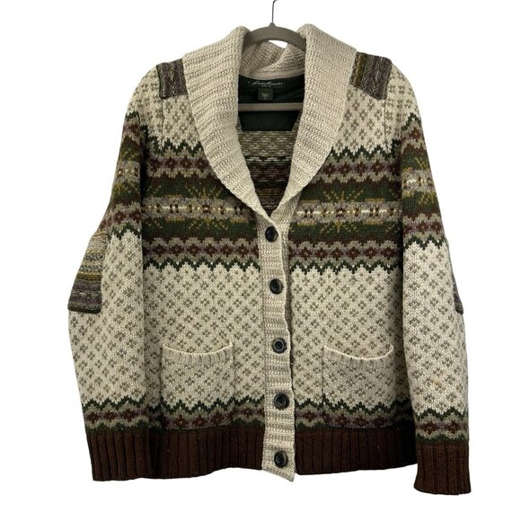 Eddie Bauer Sweaters - Eddie Bauer XL Womens Cardigan Sweater Wool Blend Fair Isle Shawl Collar VTG